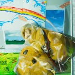 Cut-and-Pasted Bear on a Still Life with Rainbow